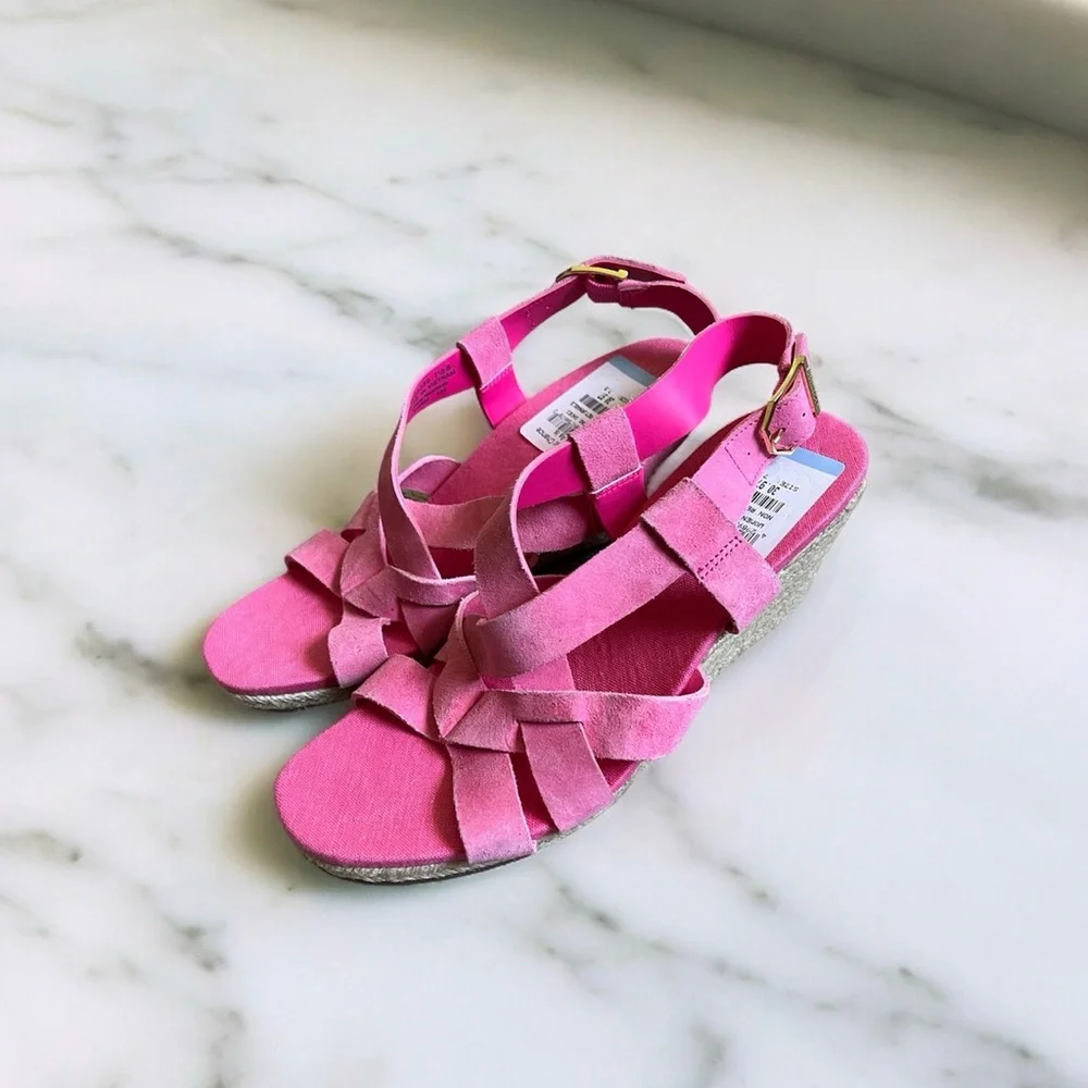 Cole Haan Womens Size 7.5B Pink W25389 Platform Rope Wedge Heels New With Scuffs